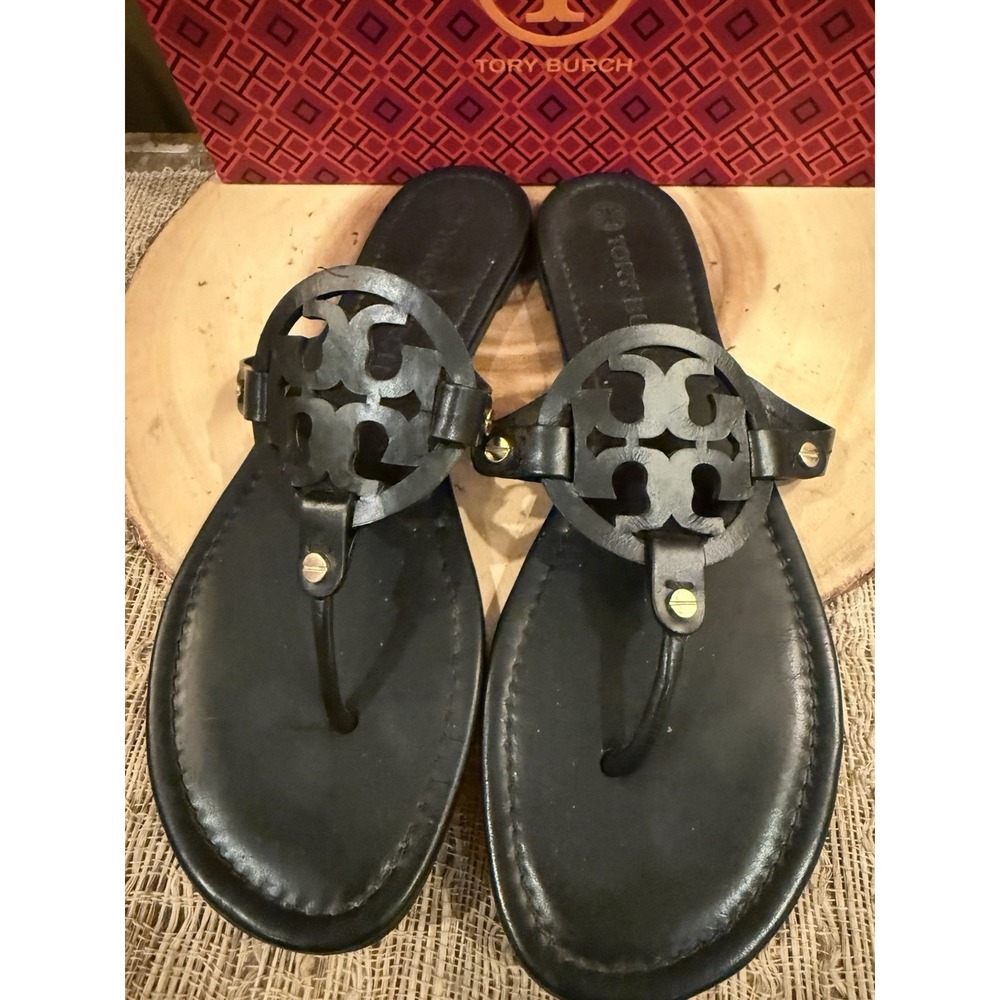 Tory Burch‎ Miller Cloud Calf Leather Sandals Perfect Black SZ 12US in box